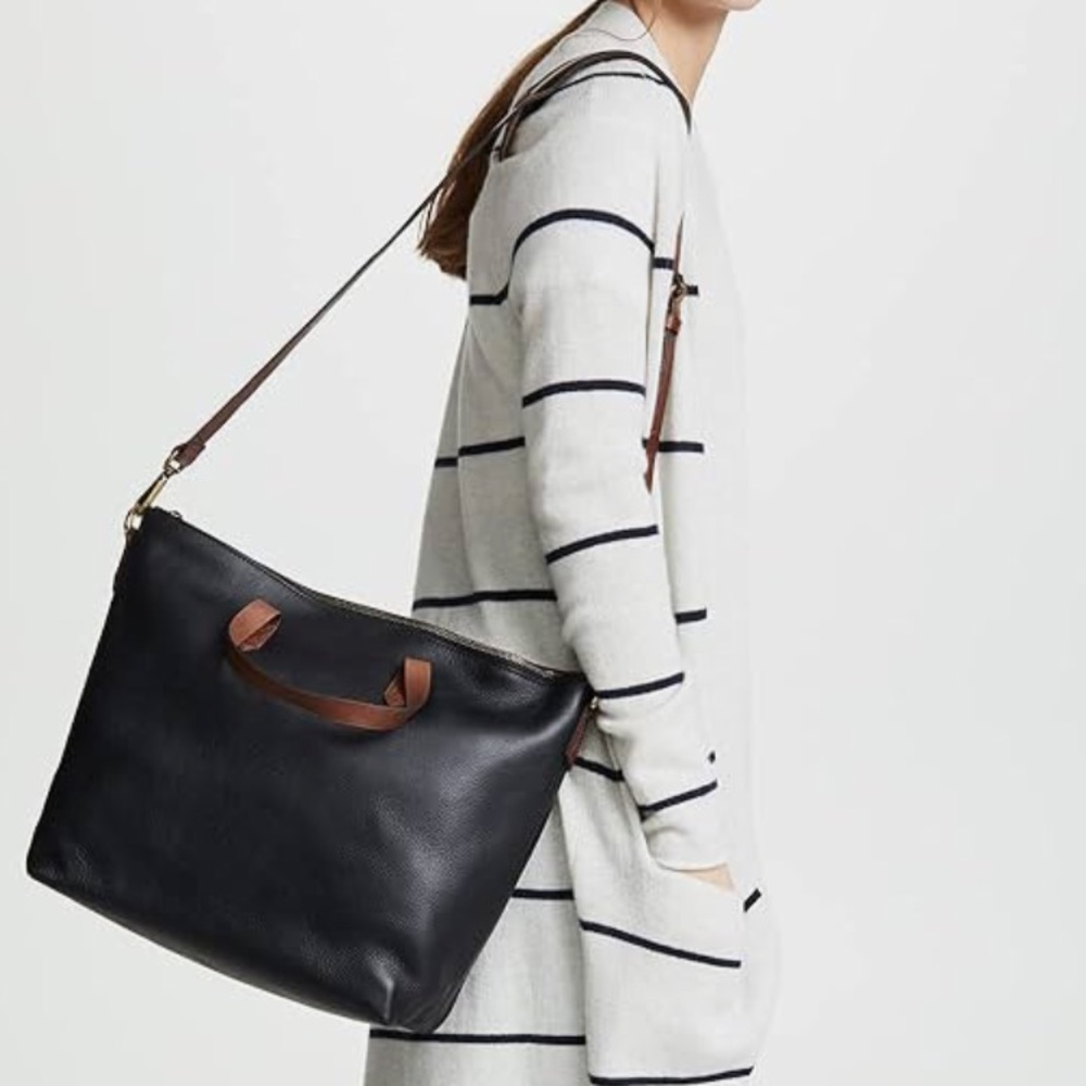 Madewell Zip Top Transport Carry All, Black with Brown handles